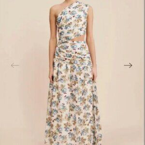 NWT Posse Joslin Asymmetric Printed Cotton-Blend Maxi Dress Color MEADOW sz XXS